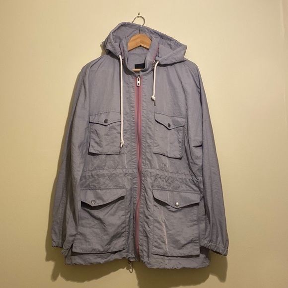 Rag & Bone blue gray light rain jacket with hood and pockets. Size L - Picture 3 of 11